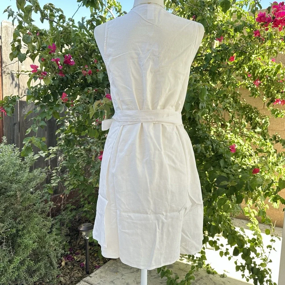 Andie Swim Linen The Cacela‎ Wrap Dress Cover Up Coconut Cream Size Large NWT
